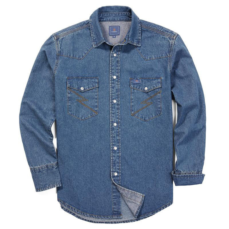Men’s Vintage Stone Wash Denim Work Shirt, Relaxed Fit Long Sleeve Casual Top
