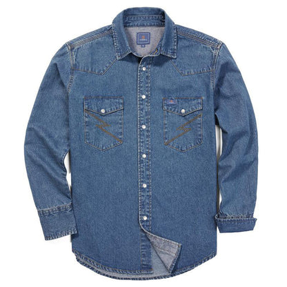 Men’s Vintage Stone Wash Denim Work Shirt, Relaxed Fit Long Sleeve Casual Top