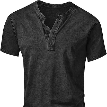 Men's Vintage Acid-Wash Henley T-Shirt