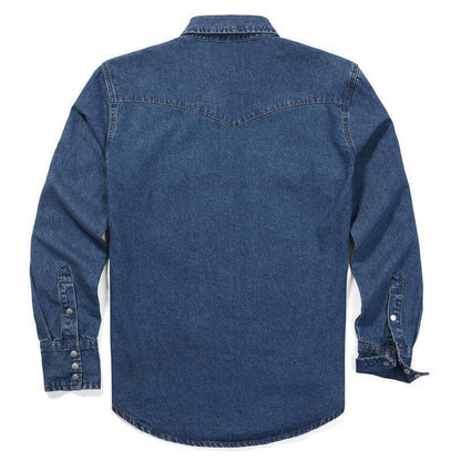 Men’s Vintage Stone Wash Denim Work Shirt, Relaxed Fit Long Sleeve Casual Top