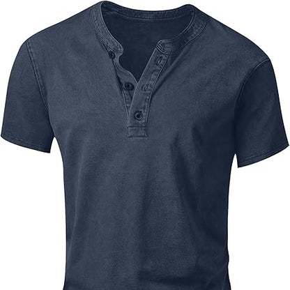 Men's Vintage Acid-Wash Henley T-Shirt