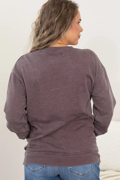 Cozy Vintage Pigment Wash V-Neck Fall Sweatshirt