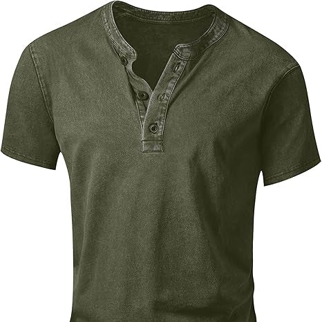 Men's Vintage Acid-Wash Henley T-Shirt