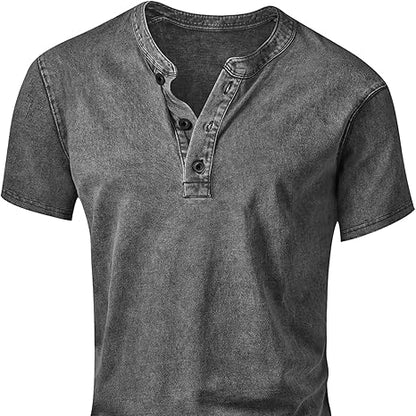 Men's Vintage Acid-Wash Henley T-Shirt