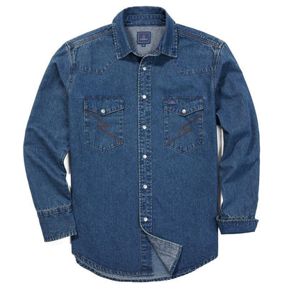 Men’s Vintage Stone Wash Denim Work Shirt, Relaxed Fit Long Sleeve Casual Top