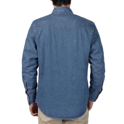 Men’s Vintage Stone Wash Denim Work Shirt, Relaxed Fit Long Sleeve Casual Top