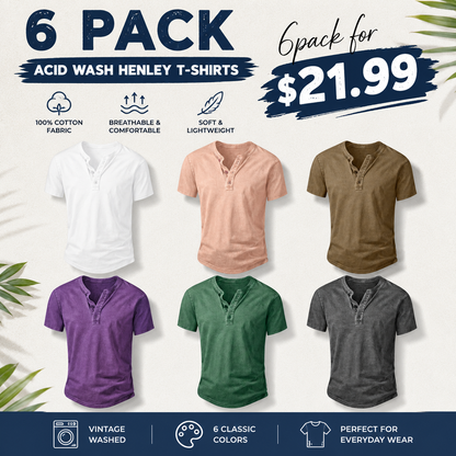 Men's Vintage Acid-Wash Henley T-Shirt