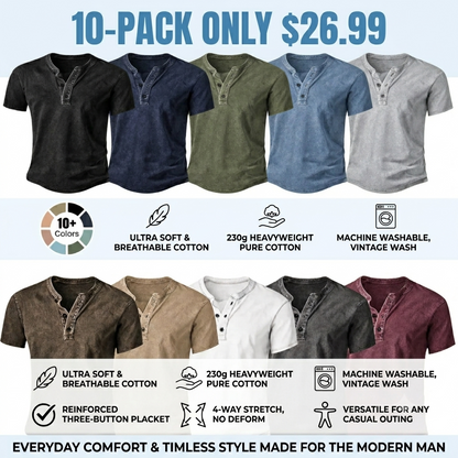 Men's Vintage Acid-Wash Henley T-Shirt