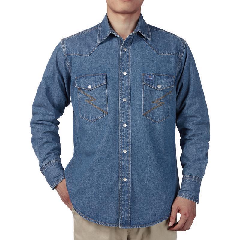 Men’s Vintage Stone Wash Denim Work Shirt, Relaxed Fit Long Sleeve Casual Top