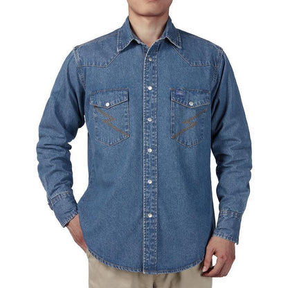Men’s Vintage Stone Wash Denim Work Shirt, Relaxed Fit Long Sleeve Casual Top