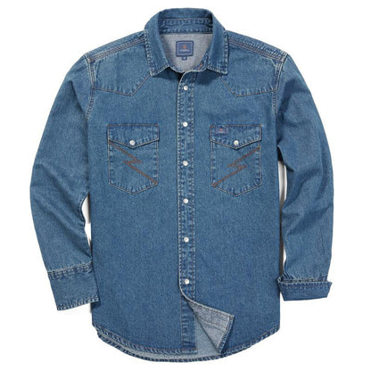 Men’s Vintage Stone Wash Denim Work Shirt, Relaxed Fit Long Sleeve Casual Top