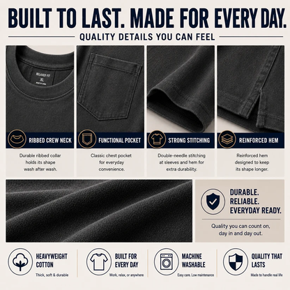 Men's Solid-Color Heavyweight Cotton Short-Sleeve Pocket T-Shirt