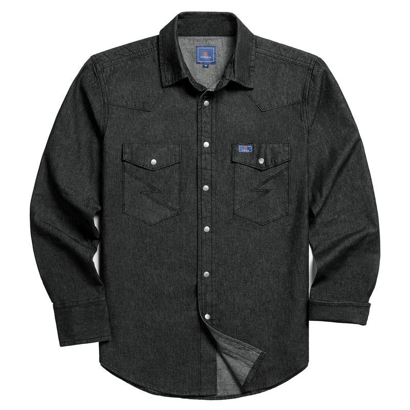 Men’s Vintage Stone Wash Denim Work Shirt, Relaxed Fit Long Sleeve Casual Top