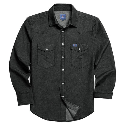 Men’s Vintage Stone Wash Denim Work Shirt, Relaxed Fit Long Sleeve Casual Top