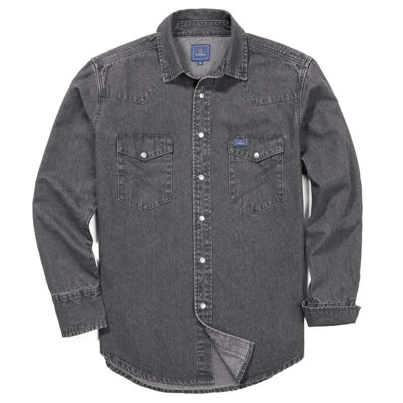Men’s Vintage Stone Wash Denim Work Shirt, Relaxed Fit Long Sleeve Casual Top