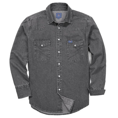 Men’s Vintage Stone Wash Denim Work Shirt, Relaxed Fit Long Sleeve Casual Top